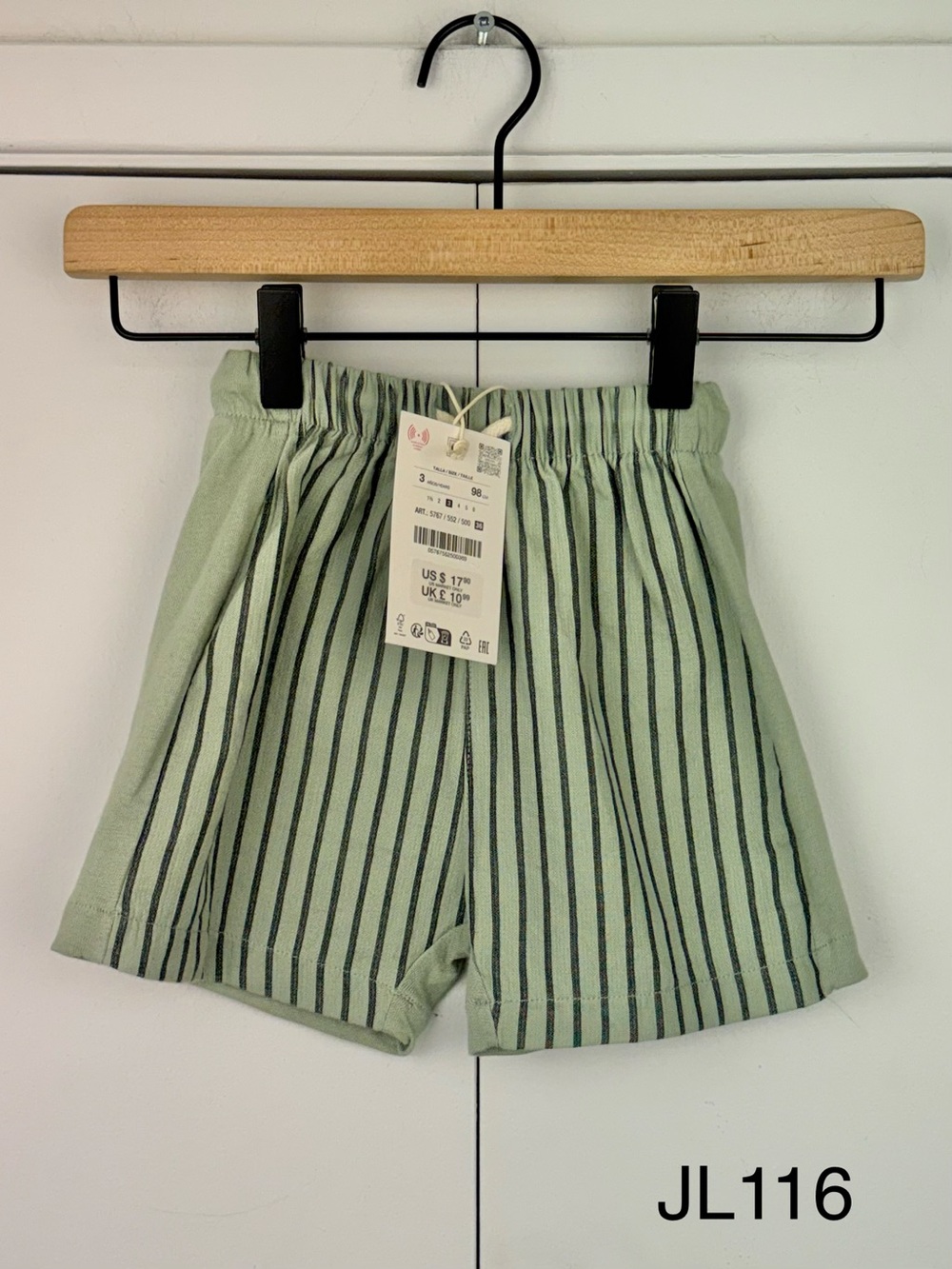 Zara Kids Striped Bermuda Shorts Sage Green 3Y 98cm NWT
